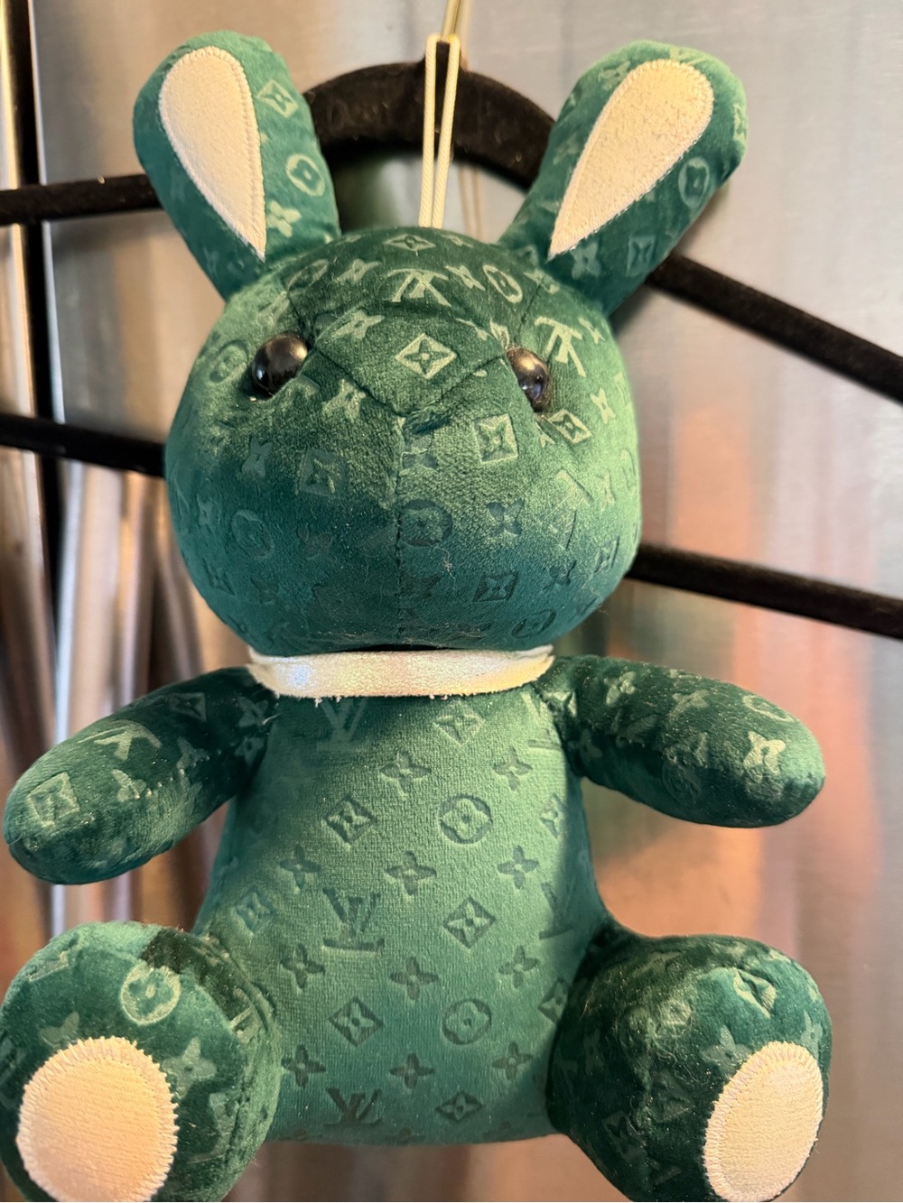 Luxury Green Plush Bunny Stuffed Animal - Designer Pattern